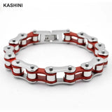 Men Bracelets Biker Chain Link Stainless Steel Retro Red Jewelry