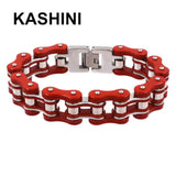 Men Bracelets Biker Chain Link Stainless Steel Retro Red Jewelry
