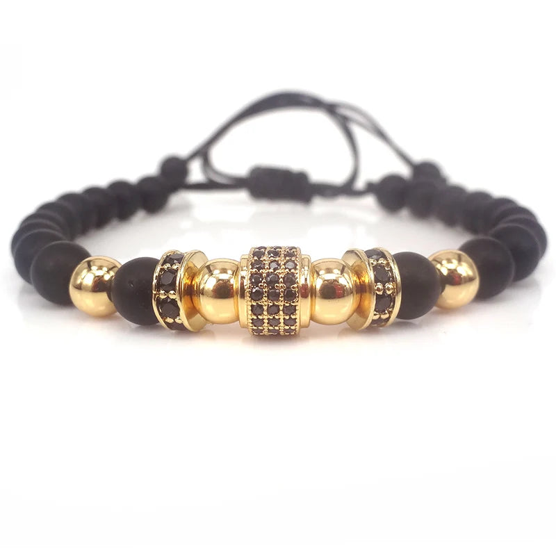 Men's Braided Macrame Bracelet with CZ Beads & Onxy Stone Beads