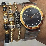 Men's Braided Macrame Bracelet with CZ Beads & Onxy Stone Beads
