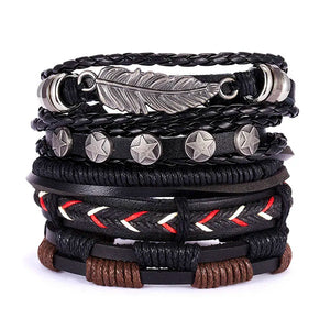Vintage Leather Bracelet Star Leaf Owl Wrap Bracelet Gift