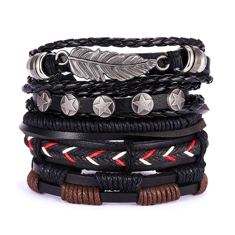 Vintage Leather Bracelet Star Leaf Owl Wrap Bracelet Gift