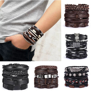 Vintage Leather Bracelet Star Leaf Owl Wrap Bracelet Gift