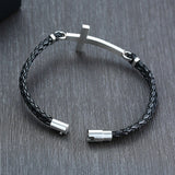 Men Sideways Cross Charm Braided Leather Bracelet
