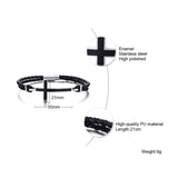 Men Sideways Cross Charm Braided Leather Bracelet