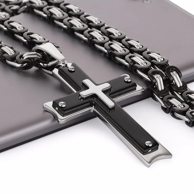 Men Chains Stainless Steel Cross Pendant Necklace Hip Hop Jewelry