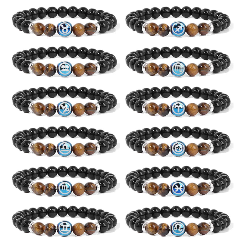 Men Charm Bracelets 12 Constellation 12Pcs/Set High Natural Stone Yoga Bracelets