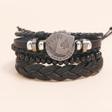 Men Charms Bracelet Set Knitted Leather Playing Cards Wristband