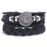 Men Charms Bracelet Set Knitted Leather Playing Cards Wristband