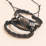 Men Charms Bracelet Set Knitted Leather Playing Cards Wristband