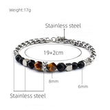 Men's Cuban Chain Bracelets with Agate Tiger Eye Bead, Stainless Steel
