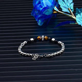 Men's Cuban Chain Bracelets with Agate Tiger Eye Bead, Stainless Steel
