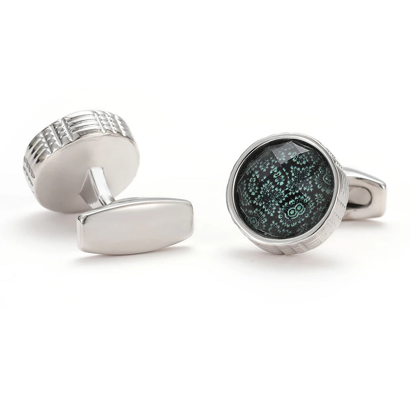 Green XK22S019 Round Formal Cufflinks for Dress Shirt