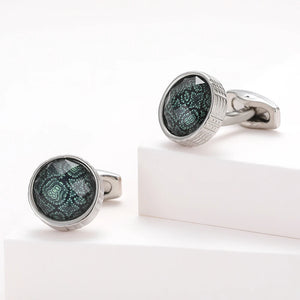 Green XK22S019 Round Formal Cufflinks for Dress Shirt