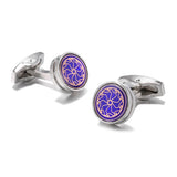 Purple Pattern Button Silver Cufflinks XK20S017