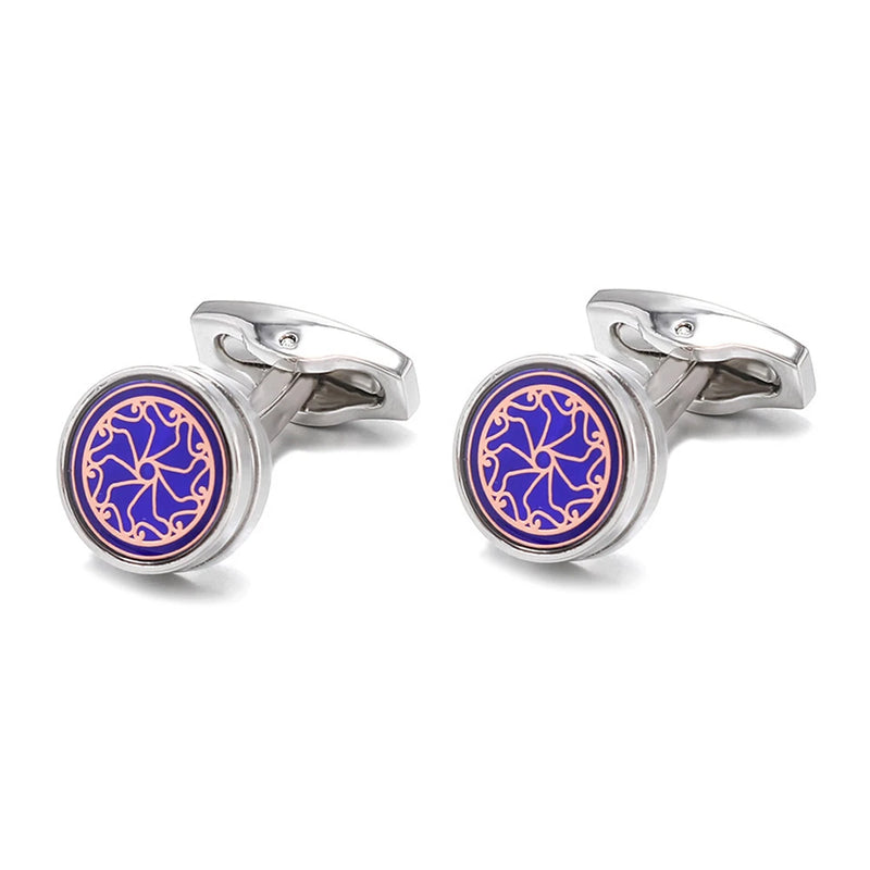 Purple Pattern Button Silver Cufflinks XK20S017