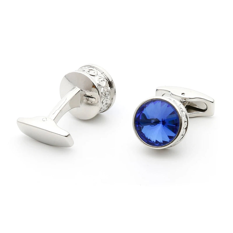 Crystal Round Silver Cufflinks XK22S062