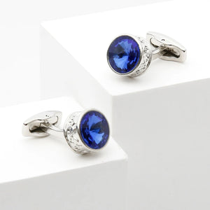 Crystal Round Silver Cufflinks XK22S062