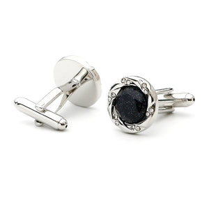Sandstone and Rhinestone Square Silver Cufflinks