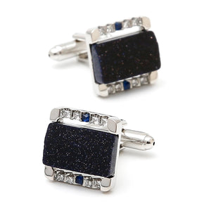 Sandstone and Rhinestone Square Silver Cufflinks