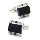 Sandstone and Rhinestone Square Silver Cufflinks