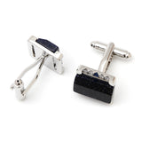 Sandstone and Rhinestone Square Silver Cufflinks