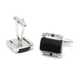 Sandstone and Rhinestone Square Silver Cufflinks
