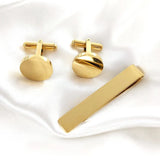 Stainless Steel Round Cufflinks & Tie Clip Set for Men