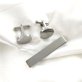 Stainless Steel Round Cufflinks & Tie Clip Set for Men