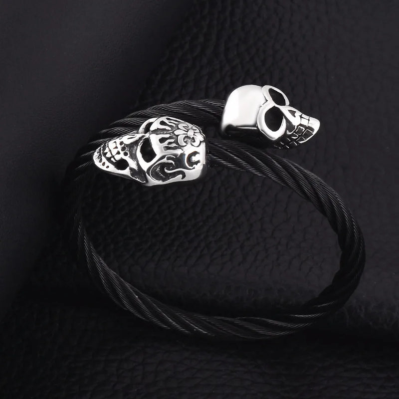 Elastic Gunmetal Skeleton Stainless Steel Skull Cuff Bangle