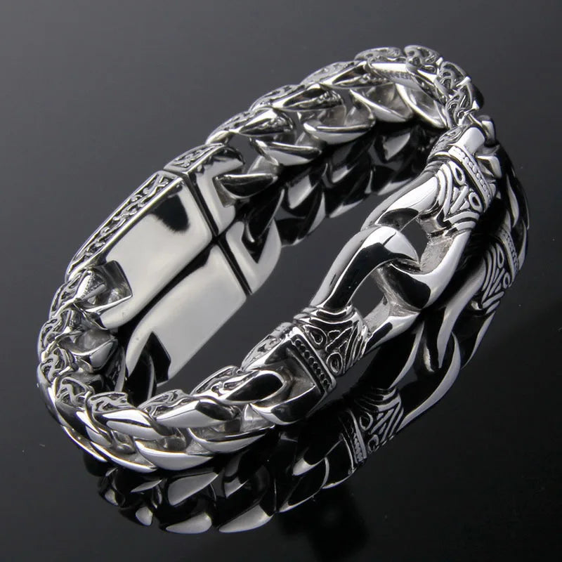 Men Embossed Chains Stainless Steel Bracelet Biker Wristband