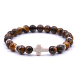 Men's Cross Charm Beads Bracelet Red/White/Blue/Grey