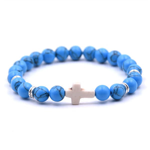 Men's Cross Charm Beads Bracelet Red/White/Blue/Grey