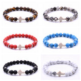 Men's Cross Charm Beads Bracelet Red/White/Blue/Grey