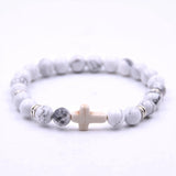 Men's Cross Charm Beads Bracelet Red/White/Blue/Grey