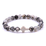 Men's Cross Charm Beads Bracelet Red/White/Blue/Grey
