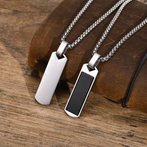 Men's Geometric Bar Necklace, Enamel Stone Pendant with Stainless Steel Chain
