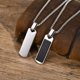 Men's Geometric Bar Necklace, Enamel Stone Pendant with Stainless Steel Chain