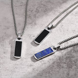 Men's Geometric Bar Necklace, Enamel Stone Pendant with Stainless Steel Chain