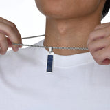 Men's Geometric Bar Necklace, Enamel Stone Pendant with Stainless Steel Chain
