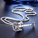 Men Guitar Charm Necklace Stainless Steel Flame Guitar Necklace