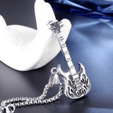 Men Guitar Charm Necklace Stainless Steel Flame Guitar Necklace