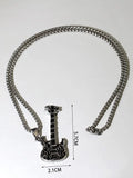 Men Guitar Charm Necklace Stainless Steel Flame Guitar Necklace