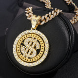 Bling Crystal Dollar Pendant Necklace 56CM Cuban Chain Punk Jewelry