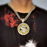 Bling Crystal Dollar Pendant Necklace 56CM Cuban Chain Punk Jewelry