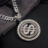 Bling Crystal Dollar Pendant Necklace 56CM Cuban Chain Punk Jewelry