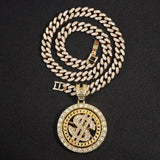 Bling Crystal Dollar Pendant Necklace 56CM Cuban Chain Punk Jewelry