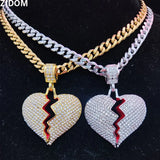 Men Hip Hop Heart Bling Pendant Necklace 316L Stainless Steel Chain