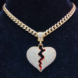 Men Hip Hop Heart Bling Pendant Necklace 316L Stainless Steel Chain