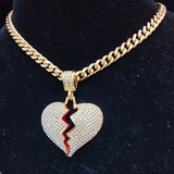 Men Hip Hop Heart Bling Pendant Necklace 316L Stainless Steel Chain